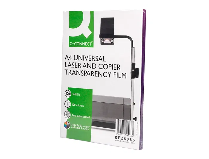 Q-connect Transparencias Din A4 KF26066 para Fotocopiadora Tratada Dos Caras, Caja 100 Hojas