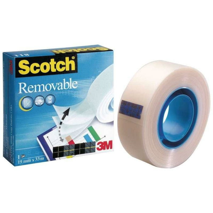 Scotch Rollo de Cinta Invisible Reutilizable 19 mm x 33 m