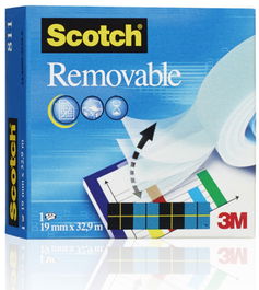 Scotch 7000029163 Rollo Cinta Invisible Reutilizable 19 mm x 33m Transparente Caja Cartón