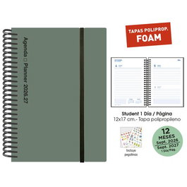 SENFORT Agenda Escolar Student Foam 2026-27 Espiral Verde con Goma