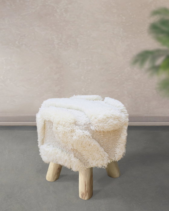 DKD Home Decor Reposapiés de Lana y Madera Crudo