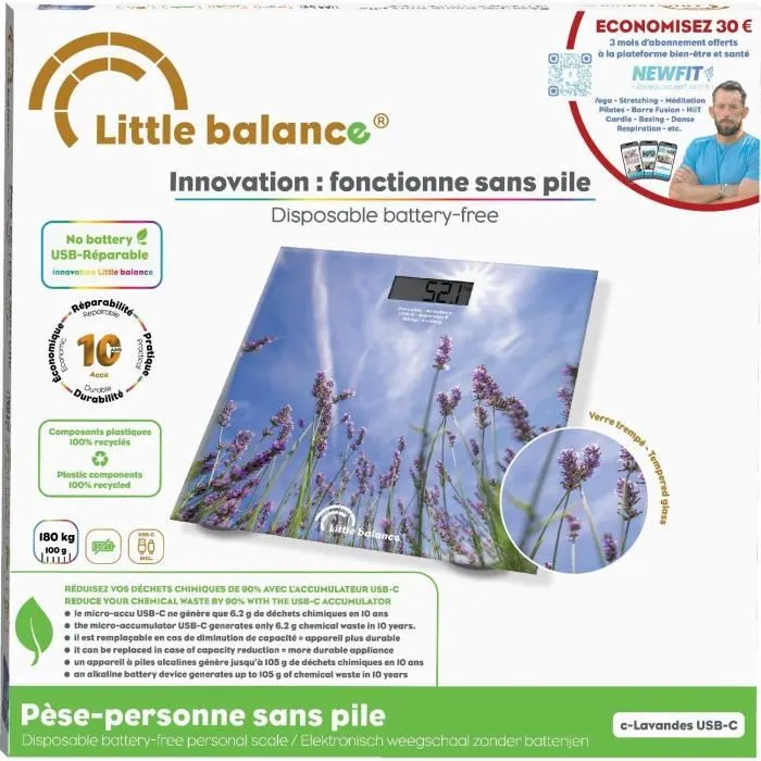 Little Balance LIT3760240788423 Báscula de Baño USB-C Color Lavanda Little Balance LIT3760240788423 Báscula de Baño USB-C Color Lavanda