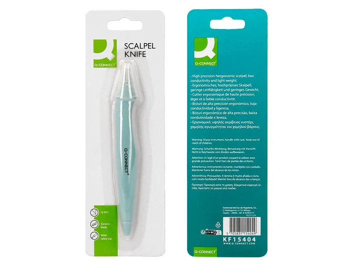 Q-connect Bisturí Plástico para Cortar Papel, Cuchilla Cerámica XD-119, Mango Ergonómico, 1 Unidad