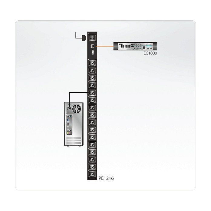 ATEN PE1216G Regleta PDU IP Ready 16 Puertos, 16A/20A, Monitorización, 16x C13 + C20, Metal Negro, 3 m Cable