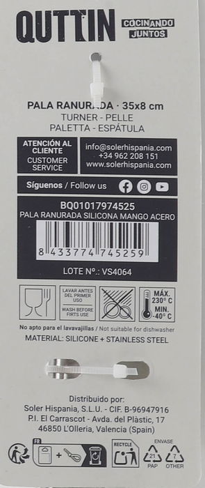 Quttin Pala Ranurada Silicona Mango 38 cm x 6 cm x 5 cm (24 Unidades)