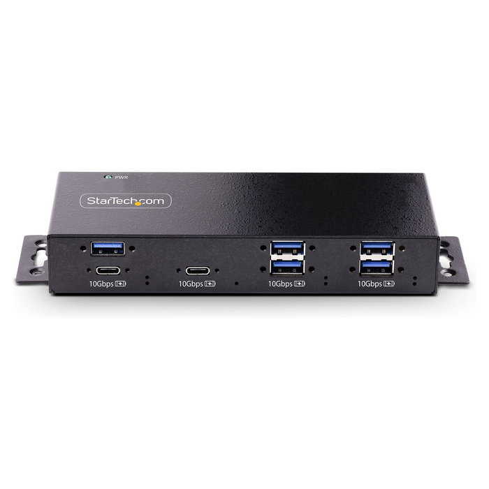 StarTech.com Hub Industrial USB 3.2 Gen 2 de 7 Puertos (5x USB-A + 2x USB-C) 10Gbps con Alimentacion y Montaje DIN | Negro