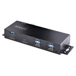 StarTech.com Hub Industrial USB 3.2 Gen 2 de 7 Puertos (5x USB-A + 2x USB-C) 10Gbps con Alimentacion y Montaje DIN | Negro