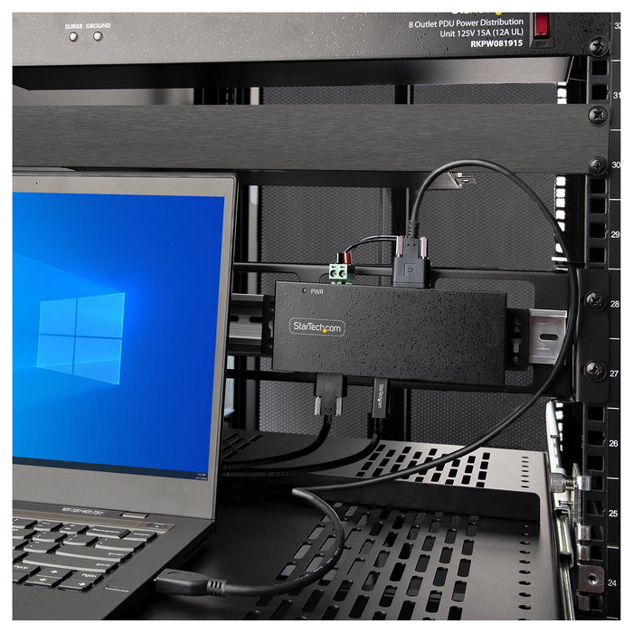 StarTech.com Hub Industrial USB 3.2 Gen 2 de 7 Puertos (5x USB-A + 2x USB-C) 10Gbps con Alimentacion y Montaje DIN | Negro