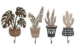 DKD Home Decor Perchero Pared Boho Natural Metal Mdf 4 x 30 x 16 cm (4 Unidades)