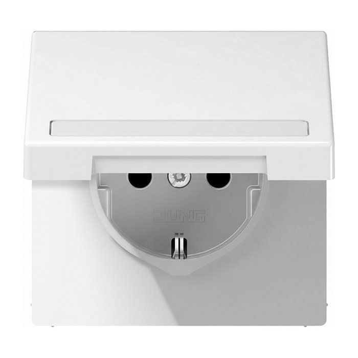 Jung LS1520BFNAKLWW Toma de corriente Schuko con tapa plegable y campo de inscripción, color blanco alpino Jung LS1520BFNAKLWW Toma de corriente Schuko con tapa plegable y campo de inscripción, color blanco alpino