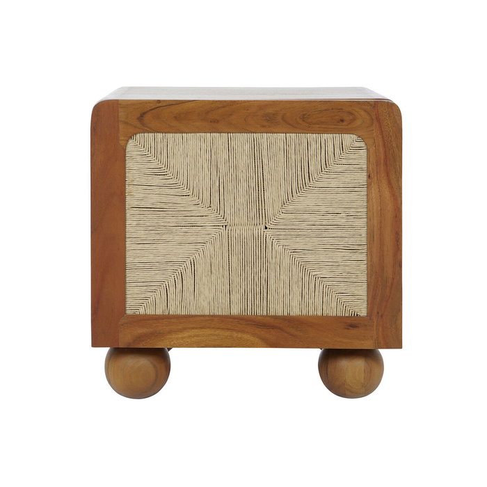 DKD Home Decor Mesita de Noche Acacia y Ratán Trenzado