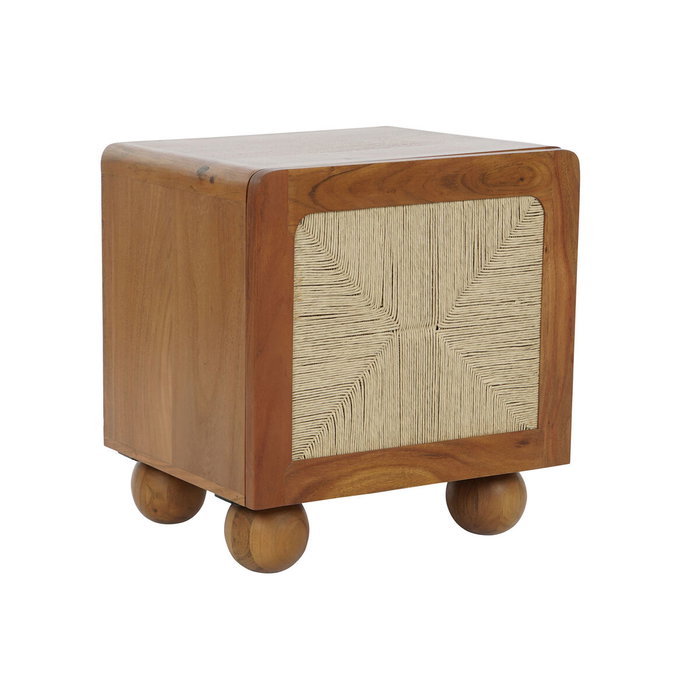 DKD Home Decor Mesita de Noche Acacia y Ratán Trenzado