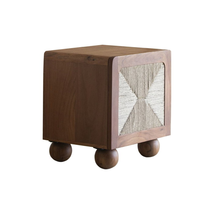 DKD Home Decor Mesita de Noche Acacia y Ratán Trenzado