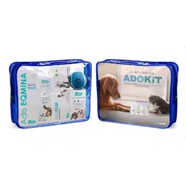 Adokit Kit de Cuidado para Mascotas Azul con AdoLAC, AdoFilm, AdoQuatro y Pelota de Regalo para Higiene, Heridas y Almohadillas