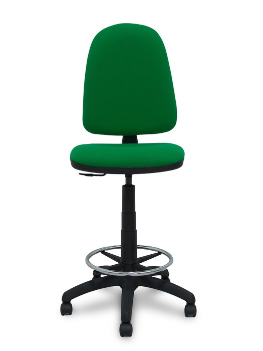 Taburete Aýna con mecanismo Contacto permanente básico tapizada con Tela color Verde. Equipado con Base poliamida negra, Sin brazos y Ruedas de nailon 50 mm