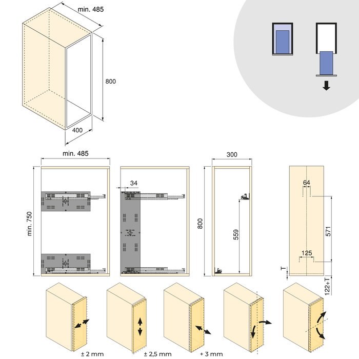 Emuca Carro extraíble Harmony con cierre suave, Módulo ancho 300mm alto 800mm, Acero y Madera, Gris antracita