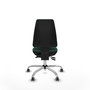 Silla de oficina Elche con mecanismo Asincro tapizada con Tela color Verde botella. Equipada con Base cromada, Sin brazos y Ruedas 65 mm parqué