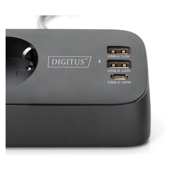 Digitus Regleta de enchufes 3x AC + 2 USB-A + 1 USB-C Negro 1,5m