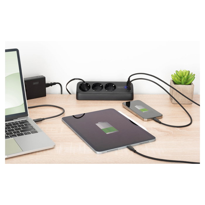 Digitus Regleta de enchufes 3x AC + 2 USB-A + 1 USB-C Negro 1,5m
