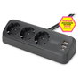 Digitus DA-70625 Regleta de 3 tomas con 2 USB-A y 1 USB-C, 1,5m, negro