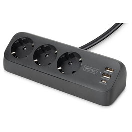 Digitus Regleta de enchufes 3x AC + 2 USB-A + 1 USB-C Negro 1,5m