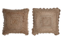 DKD Home Decor Cojín Yute y Macramé Marrón 45x45x15 cm