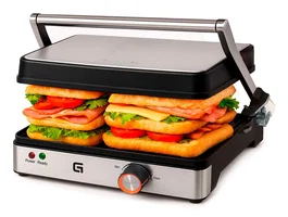 Grunkel GRL-EXTREME Grill Eléctrico de Contacto 2000W, 29x26 cm con Revestimiento Antiadherente, Tapa de 180°, Ajuste de Temperatura y Bandeja Extraíble