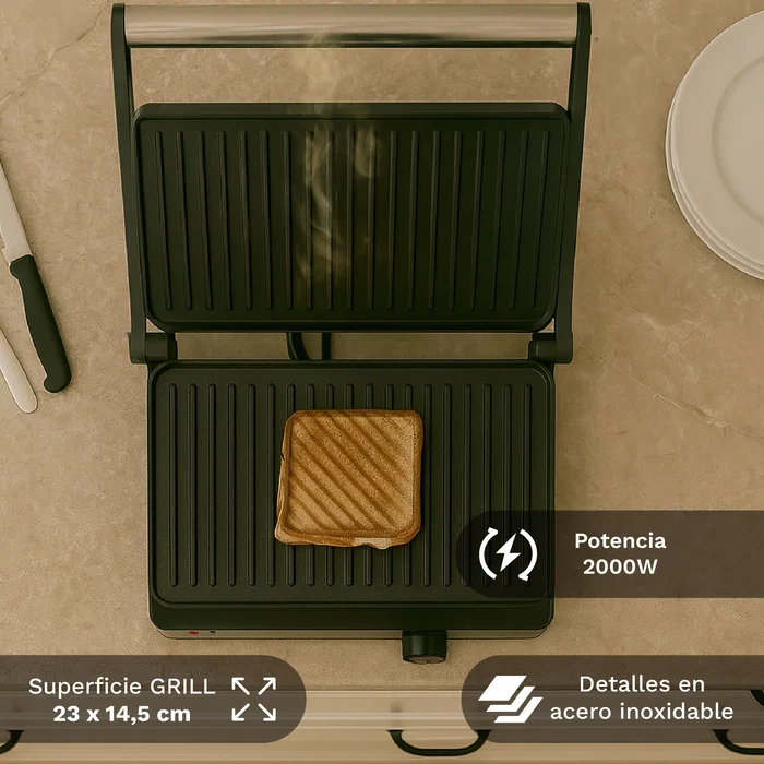 Grunkel GRL-EXTREME Grill Eléctrico de Contacto 2000W, 29x26 cm con Revestimiento Antiadherente, Tapa de 180°, Ajuste de Temperatura y Bandeja Extraíble Grunkel GRL-EXTREME Grill Eléctrico de Contacto 2000W, 29x26 cm con Revestimiento Antiadherente, Tapa de 180°, Ajuste de Temperatura y Bandeja Extraíble