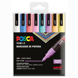 POSCA Marcador PC-3M-8C No Permanente Punta Fina 0.9 mm-1.3 mm Colores Surtidos Pastel - 8 Unidades