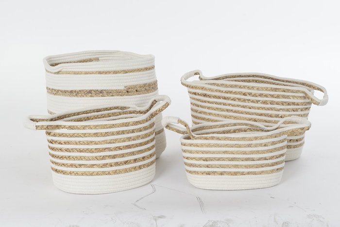 DKD Home Decor Cesta Boho Blanco Natural Algodon Seagrass 36 x 34 x 36 cm Set de 4