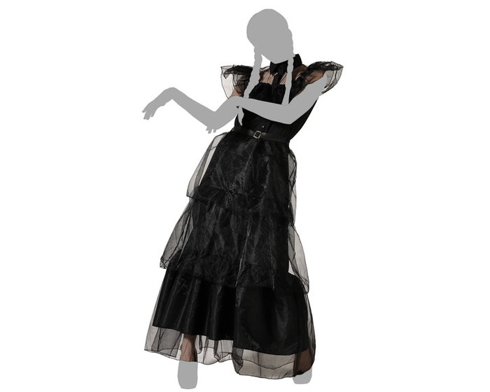 Vestido Largo Negro de Halloween para Mujer - Disfraz Gótico de Muerta Adulta con Cinturón Ajustable Talla XL