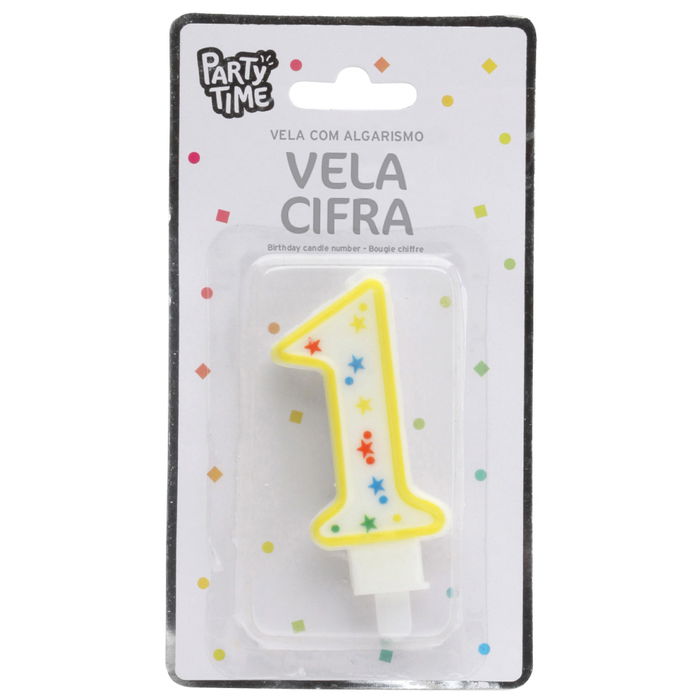 Party Time Vela Aniversario Número 1 con Pincho para Tarta, 9.5 cm