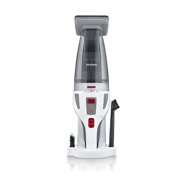 Severin HV 7146 S'Power Wet&Dry Aspirador Inalámbrico con Cepillo Turbo, Batería de Litio 18.5V, 5500 Pa, 30 Min, Gris/Rojo/Blanco