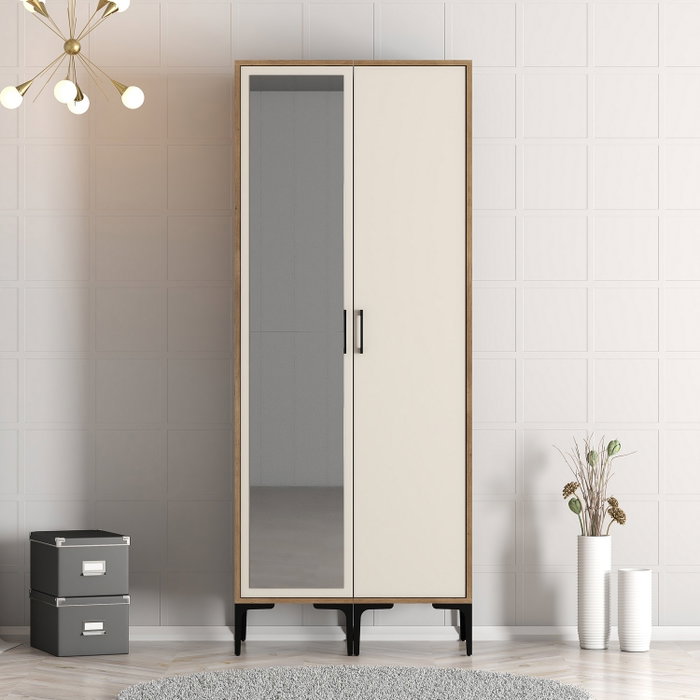 Hanah Home Armario Kumsal RS - Nogal, Crema - 80x47.5x201.4 cm