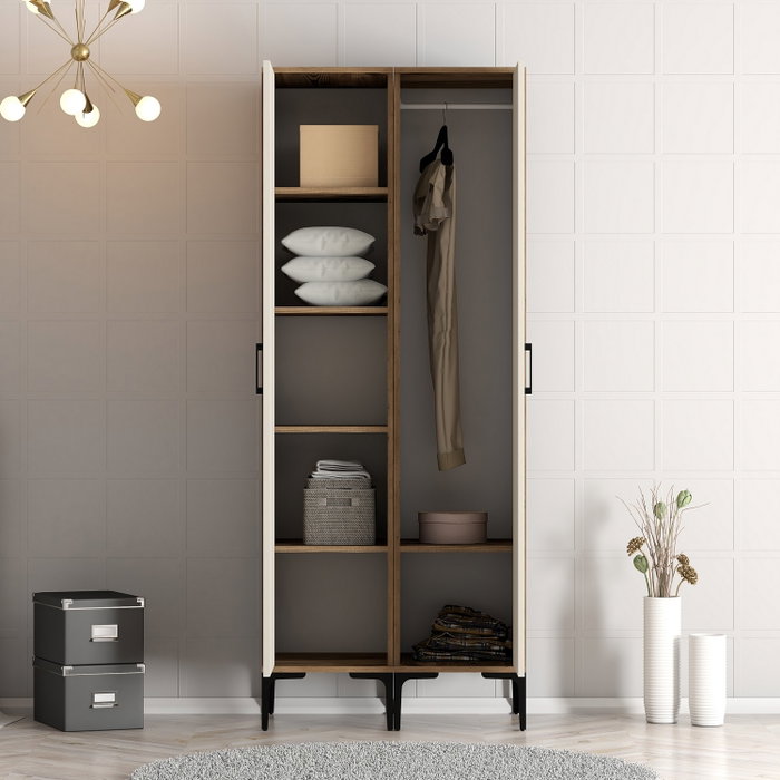 Hanah Home Armario Kumsal RS - Nogal, Crema - 80x47.5x201.4 cm