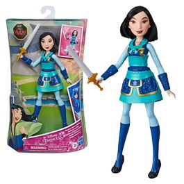 Hasbro Muñeca Mulan Guerrera E8628 Princesas Disney con Movimiento de Espada y Conjunto Guerrero