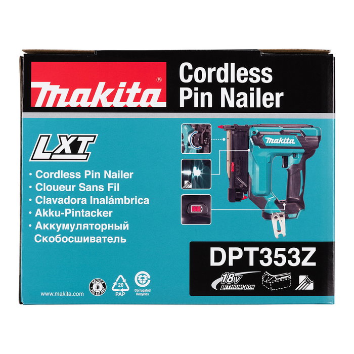 Makita DPT353Z Pistola de Clavos a Batería 18V Sin Cargador ni Batería Negro Azul Makita DPT353Z Pistola de Clavos a Batería 18V Sin Cargador ni Batería Negro Azul