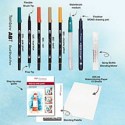 Tombow WCS-SEA Kit de Manualidades para Niños temática Seaside con Fibre Pen y Papel Blanco