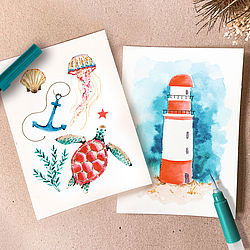 Tombow WCS-SEA Kit de Manualidades para Niños temática Seaside con Fibre Pen y Papel Blanco