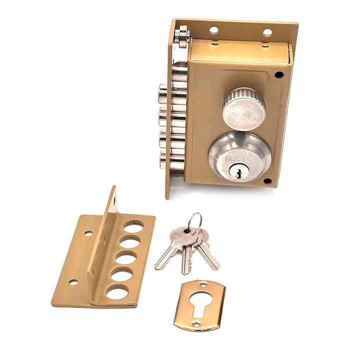 Micel Cerradura sobreponer CRS01 para puerta de madera, mano derecha (no reversible), acero pintado oro