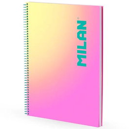 Milan Cuaderno Espiral A4 90 Hojas 95 gr Cuadrícula 5x5 Tapa Dura Colección Sunset Rosa