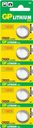 GP Batteries Pila Litio CR2025 3V Botón/Moneda - Pack de 5 Unidades en Blister