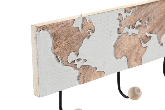 DKD Home Decor Perchero Pared Colonial Marron Blanco Mango Metal 5 x 16 x 38 cm