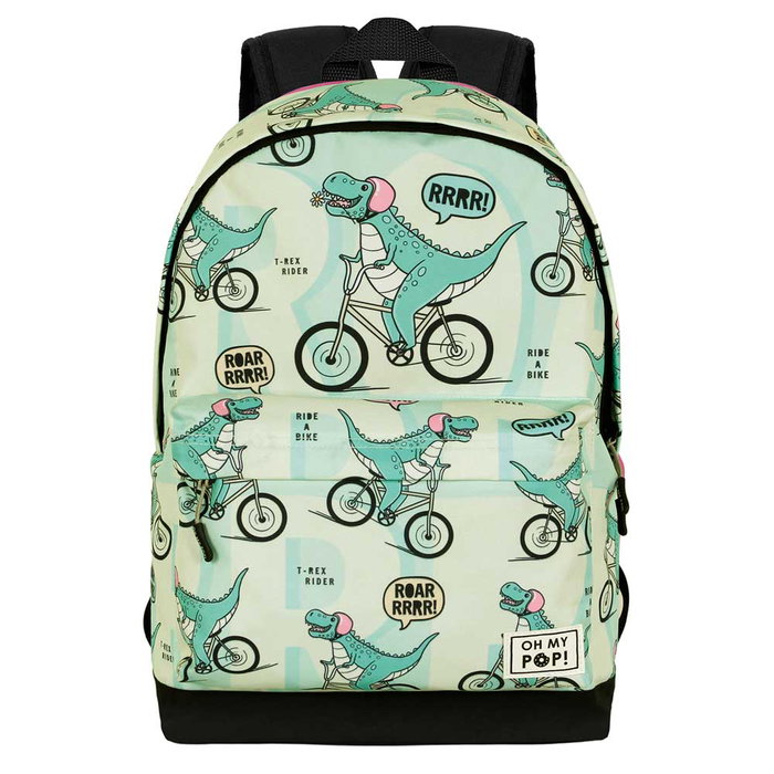 Oh My Pop Mochila HS FAN 2.0 Dinorrr Urbana Ligera con Compartimento y Bolsillo Electrónico Verde