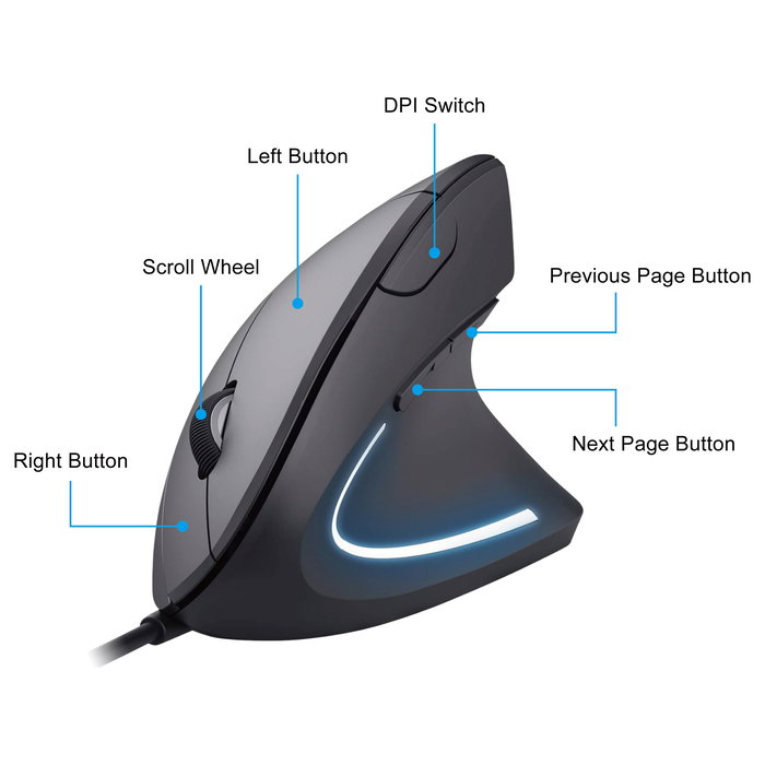 EQUIP Ratón Ergonómico Vertical para Mano Derecha USB-A Óptico 3200 DPI 6 Botones Cable 1.8m Negro con Iluminación Azul - Ref. 245118 EQUIP Ratón Ergonómico Vertical para Mano Derecha USB-A Óptico 3200 DPI 6 Botones Cable 1.8m Negro con Iluminación Azul - Ref. 245118