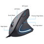EQUIP Ratón Ergonómico Vertical para Mano Derecha USB-A Óptico 3200 DPI 6 Botones Cable 1.8m Negro con Iluminación Azul - Ref. 245118