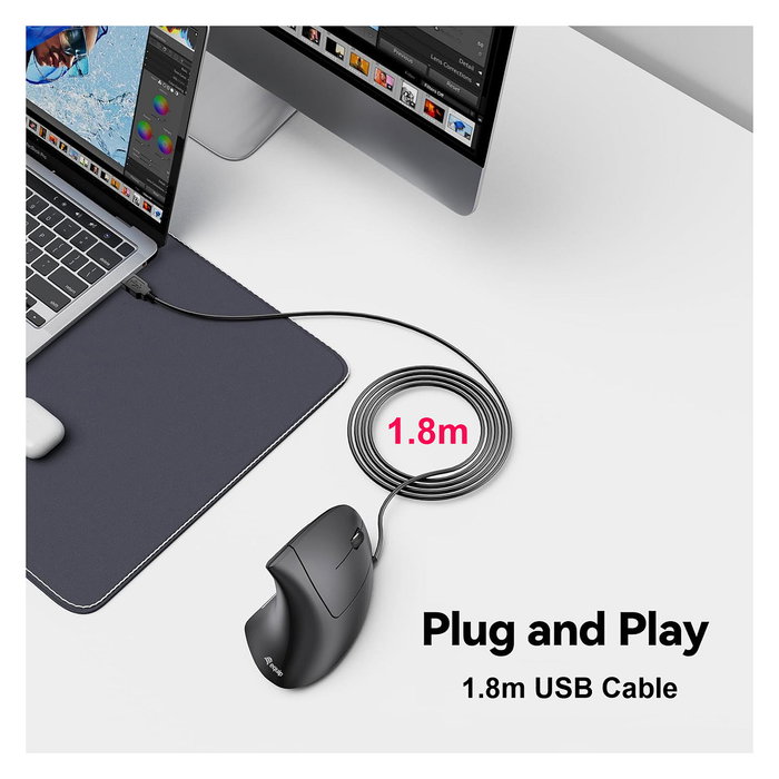 EQUIP Ratón Ergonómico Vertical para Mano Derecha USB-A Óptico 3200 DPI 6 Botones Cable 1.8m Negro con Iluminación Azul - Ref. 245118 EQUIP Ratón Ergonómico Vertical para Mano Derecha USB-A Óptico 3200 DPI 6 Botones Cable 1.8m Negro con Iluminación Azul - Ref. 245118