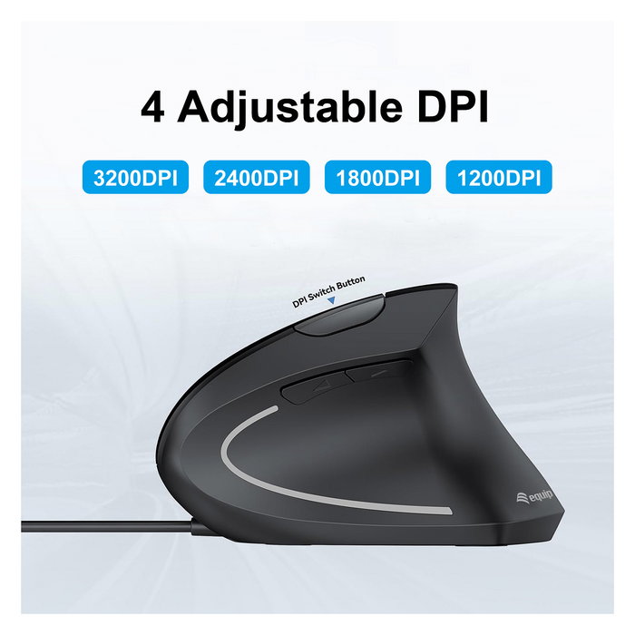 EQUIP Ratón Ergonómico Vertical para Mano Derecha USB-A Óptico 3200 DPI 6 Botones Cable 1.8m Negro con Iluminación Azul - Ref. 245118 EQUIP Ratón Ergonómico Vertical para Mano Derecha USB-A Óptico 3200 DPI 6 Botones Cable 1.8m Negro con Iluminación Azul - Ref. 245118