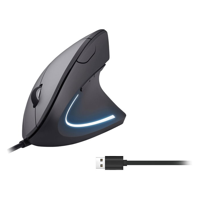EQUIP Ratón Ergonómico Vertical para Mano Derecha USB-A Óptico 3200 DPI 6 Botones Cable 1.8m Negro con Iluminación Azul - Ref. 245118 EQUIP Ratón Ergonómico Vertical para Mano Derecha USB-A Óptico 3200 DPI 6 Botones Cable 1.8m Negro con Iluminación Azul - Ref. 245118