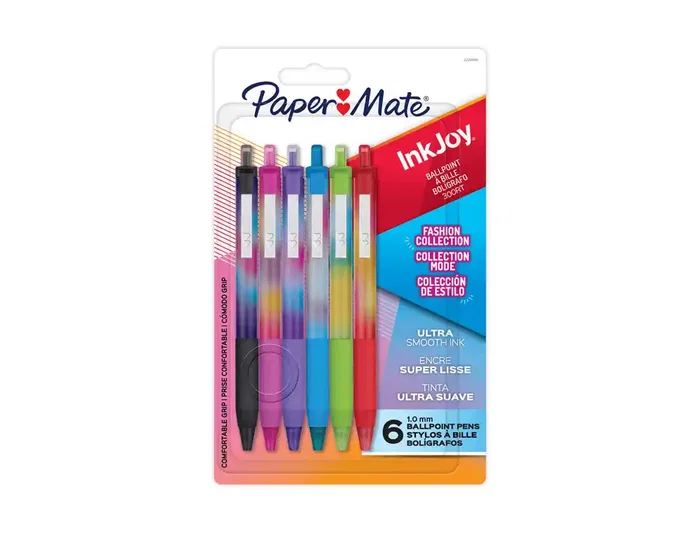 Papermate InkJoy 300 Retráctil Bolígrafo de Gel, Trazo 1.0 mm, Blister con 6 Unidades, Colores Surtidos